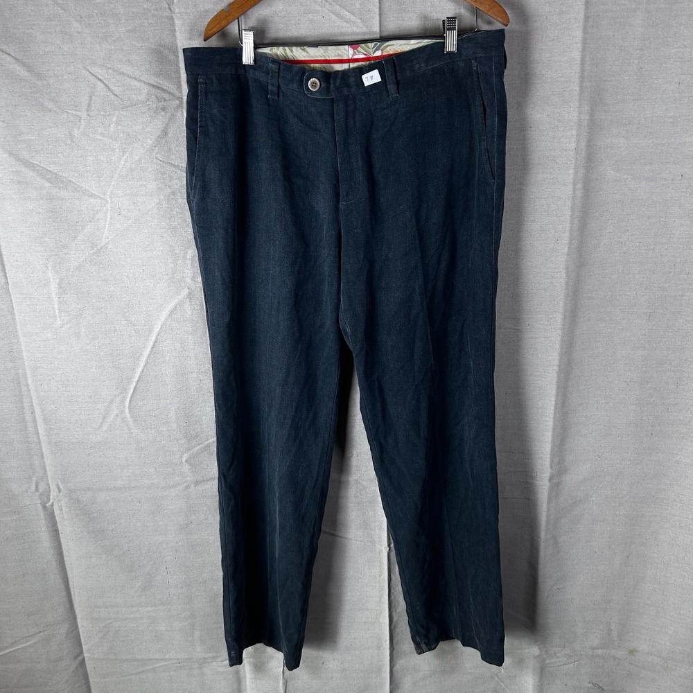 Tommy Bahama Mens Silk Cotton Herringbone Pants Navy Blue 36x34 Straight Leg